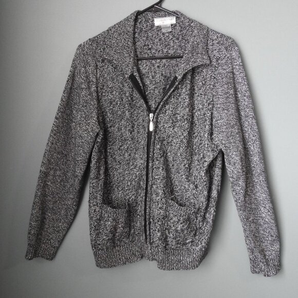 Allison Daley Black & White Full Zip Cardigan Sweater Petite Medium - Picture 1 of 7
